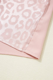 Leopard Jacquard Patchwork Crisscross V Neck Short Sleeve Blouse www.nizzadesign.com