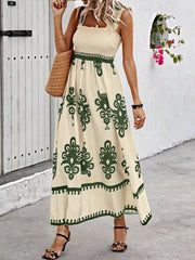 Smocked Printed Wide Strap Maxi Dress Moss www.nizzadesign.com