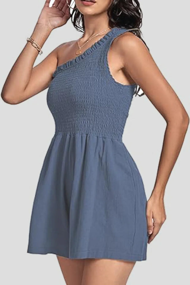 Smocked Single Shoulder Romper www.nizzadesign.com