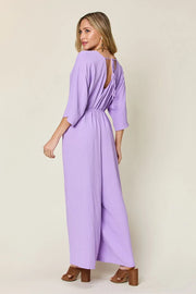 Double Take Full Size Surplice Wide Leg Jumpsuit with Pockets www.nizzadesign.com