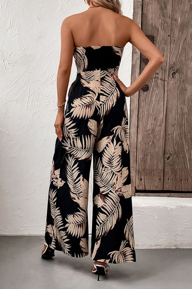 Perfee Printed Strapless Wide Leg Jumpsuit with Pockets www.nizzadesign.com