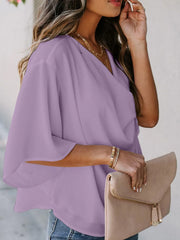 Full Size Ruched Three-Quarter Sleeve Blouse Plus Size www.nizzadesign.com