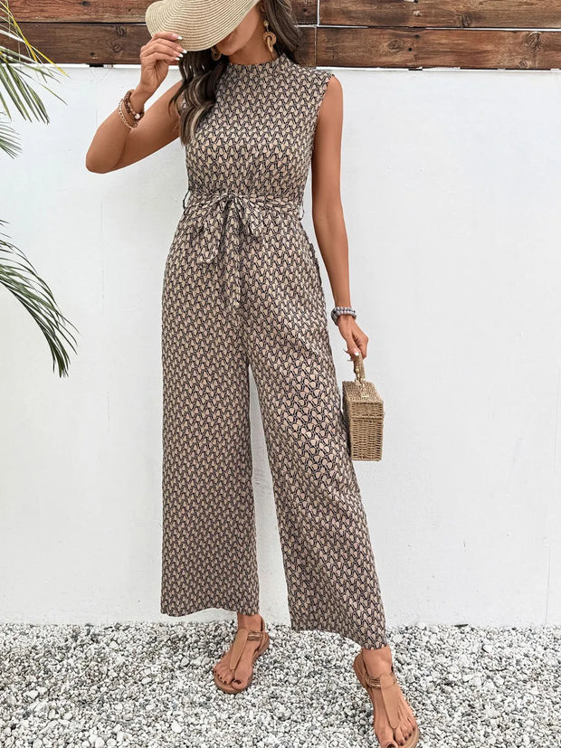 Printed Mock Neck Sleeveless Jumpsuit www.nizzadesign.com
