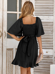 Smocked Tie Back Ruffle Hem Dress www.nizzadesign.com