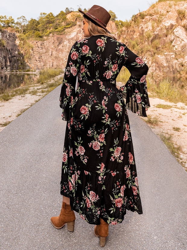 Plus Size Floral Flare Sleeve Dress www.nizzadesign.com