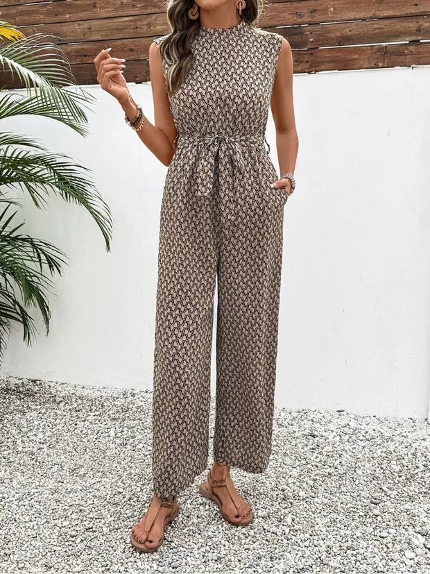 Printed Mock Neck Sleeveless Jumpsuit www.nizzadesign.com