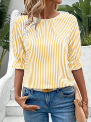 Striped Round Neck Half Sleeve Casual Blouse www.nizzadesign.com