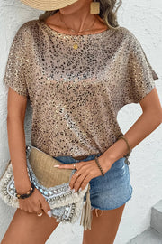Parchment Shimmer Leopard Print Dolman Sleeve T Shirt Camel www.nizzadesign.com