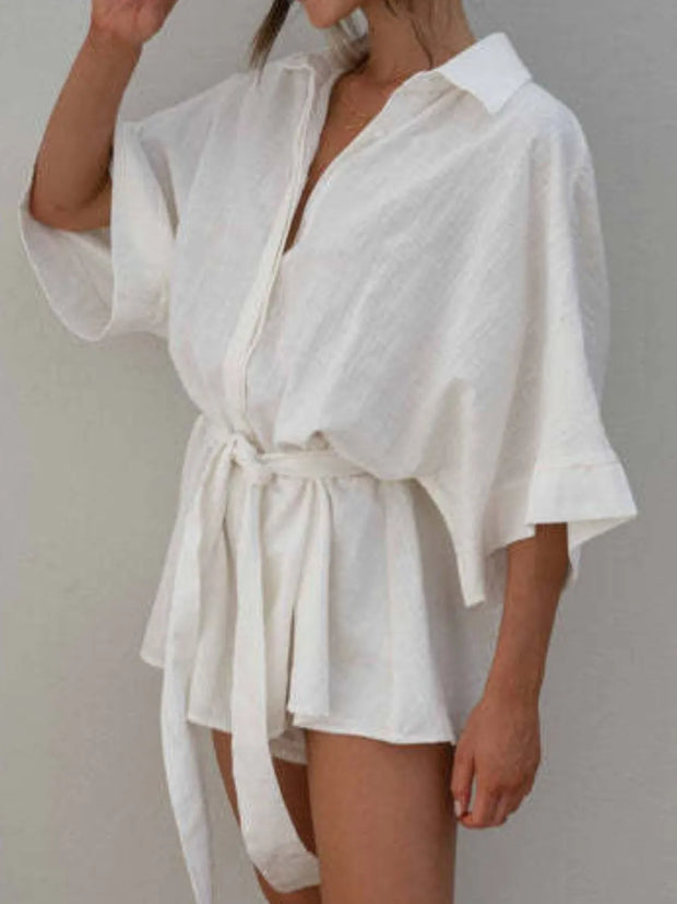 Collared Neck Half Sleeve Romper www.nizzadesign.com
