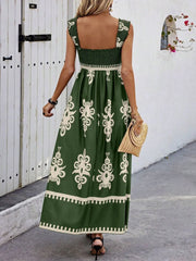 Smocked Printed Wide Strap Maxi Dress www.nizzadesign.com