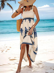 Smocked Printed Wide Strap Maxi Dress www.nizzadesign.com