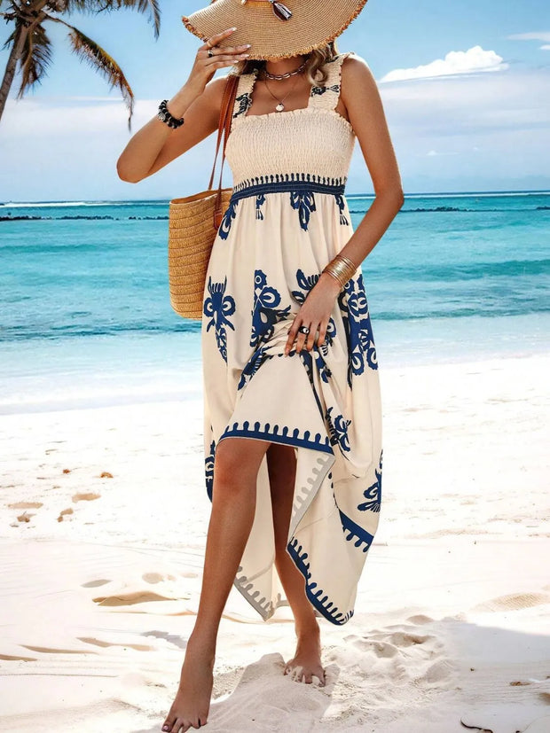 Smocked Printed Wide Strap Maxi Dress www.nizzadesign.com