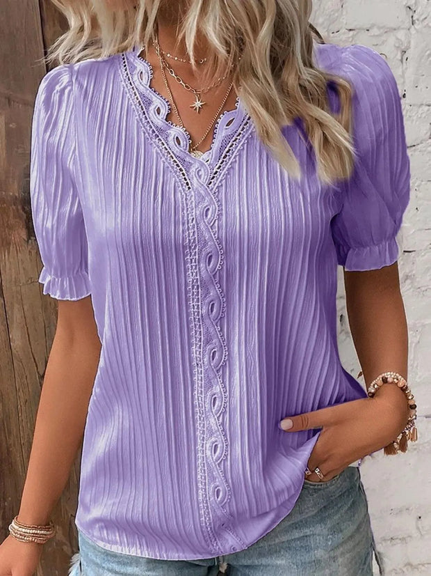 Full Size Lace Detail V-Neck Blouse Plus Size Purple www.nizzadesign.com