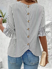 Striped Round Neck Half Sleeve Casual Blouse www.nizzadesign.com