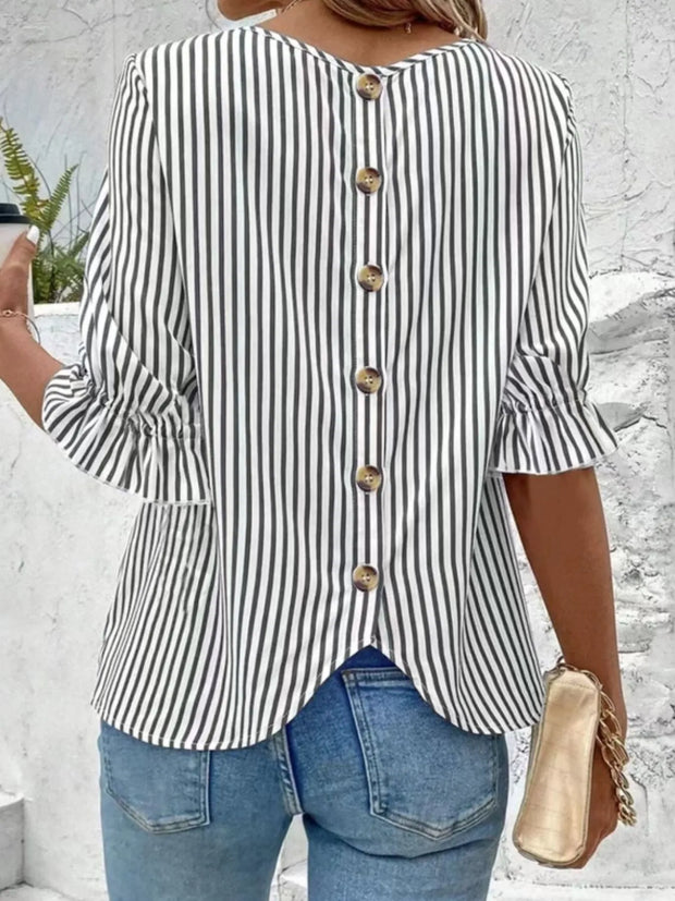 Striped Round Neck Half Sleeve Casual Blouse www.nizzadesign.com