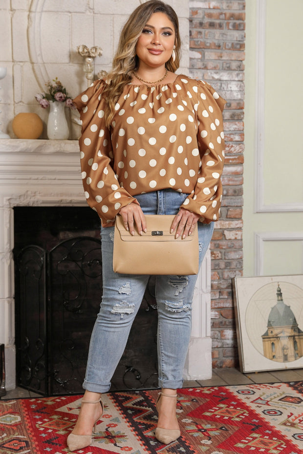 Plus Size Polka Dot Long Sleeve Blouse www.nizzadesign.com