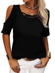 Full Size Crisscross Cold Shoulder Casual T-Shirt Plus Size Black www.nizzadesign.com