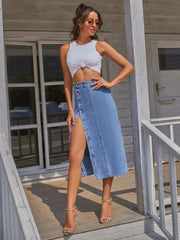 Button Down Denim Skirt www.nizzadesign.com