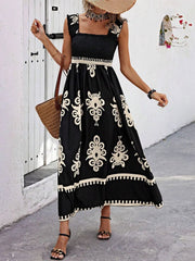 Smocked Printed Wide Strap Maxi Dress www.nizzadesign.com
