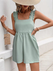Perfee Frill Wide Strap Romper with Pockets www.nizzadesign.com