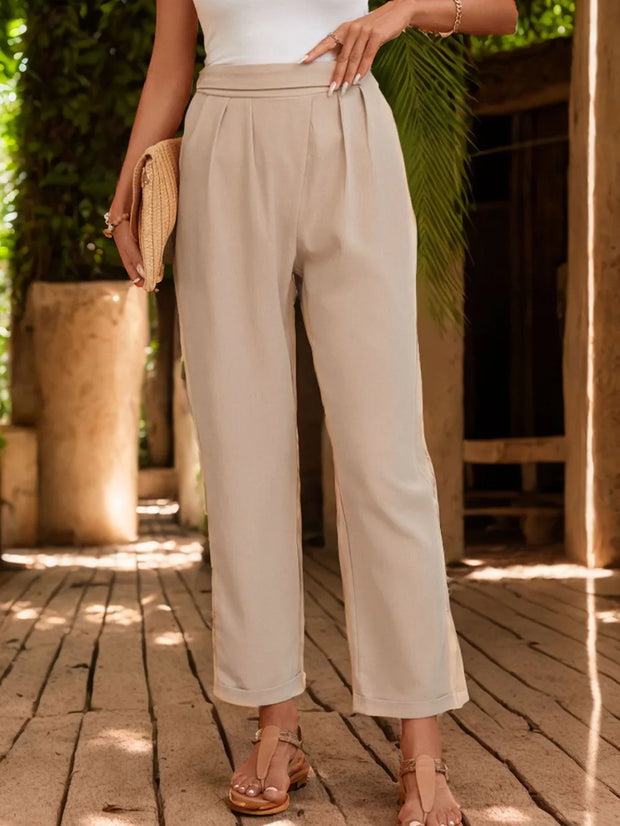 Perfee Ruched Half Elastic Waist Pants www.nizzadesign.com