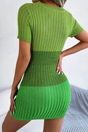 Color Block Cutout Short Sleeve Sweater Dress www.nizzadesign.com