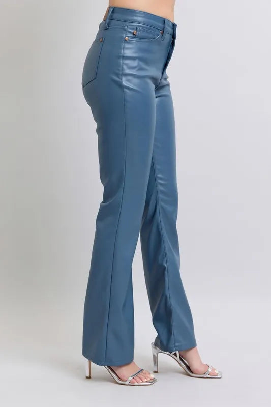 Judy Blue Full Size High Waist Tummy Control Faux Leather Bootcut Pants Plus Size www.nizzadesign.com