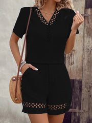 V Neck Short Sleeve Top and Shorts Set www.nizzadesign.com