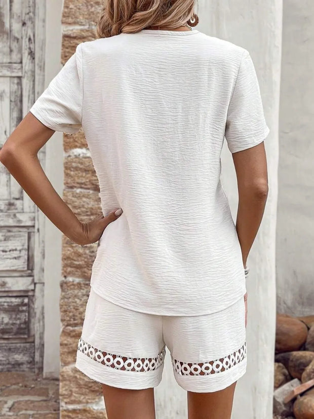 V Neck Short Sleeve Top and Shorts Set www.nizzadesign.com