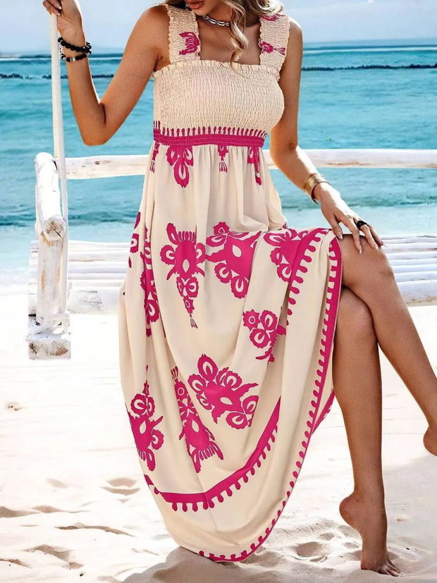 Smocked Printed Wide Strap Maxi Dress www.nizzadesign.com