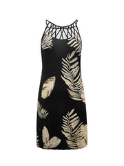 Tropical Leaf Print Halter Neck Mini Dress with Cutout Detail www.nizzadesign.com