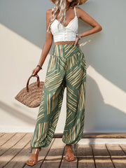 Perfee Smocked Slit Printed High Waist Pants www.nizzadesign.com