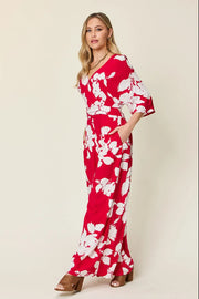 Double Take Full Size Printed Tie Back Wide Leg Jumpsuit www.nizzadesign.com
