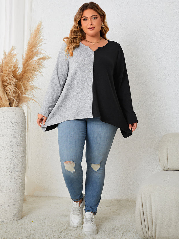 Honey Plus Size Contrast Notched Neck T-Shirt www.nizzadesign.com