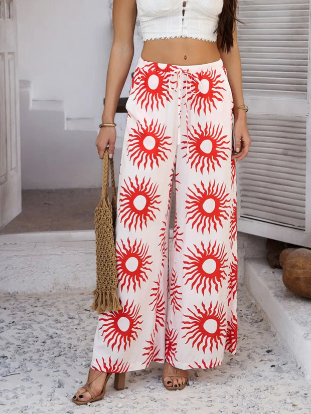 Devine Drawstring Printed Wide Leg Pants Scarlet www.nizzadesign.com