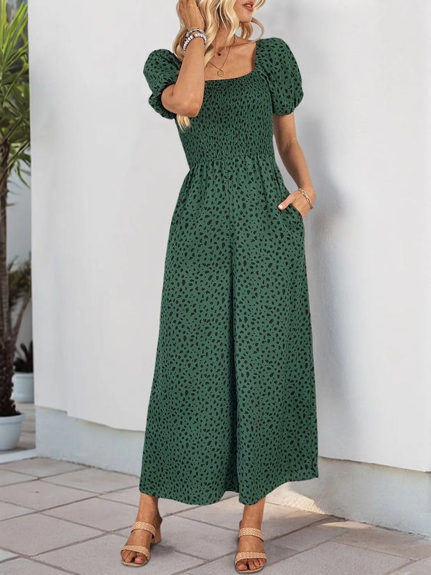 Printed Square Neck Puff Sleeve Jumpsuit www.nizzadesign.com