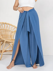 Plus Size Tied Slit Wide Leg Pants www.nizzadesign.com