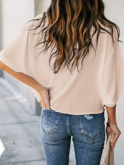 Full Size Ruched Three-Quarter Sleeve Blouse Plus Size www.nizzadesign.com
