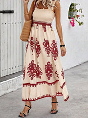 Smocked Printed Wide Strap Maxi Dress Rust www.nizzadesign.com