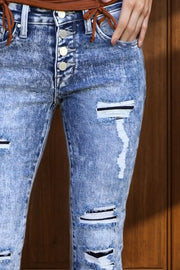 Distressed Button-Fly Bootcut Jeans with Pockets www.nizzadesign.com