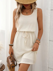 Waffle-Knit Drawstring Mini Tank Dress Cream www.nizzadesign.com