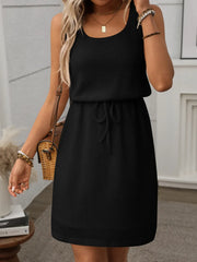 Waffle-Knit Drawstring Mini Tank Dress www.nizzadesign.com