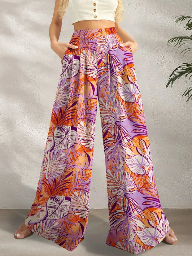 Printed Wide Leg Pants Pink Purple www.nizzadesign.com