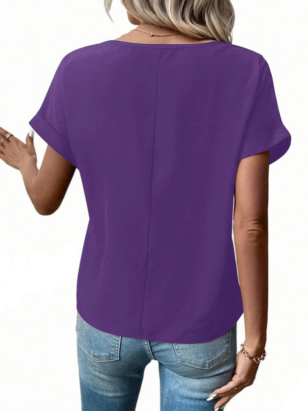 Casual Zipper Front Short Sleeve Blouse www.nizzadesign.com