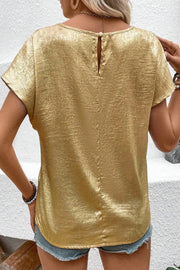Metallic Gold Short Sleeve Casual Blouse www.nizzadesign.com