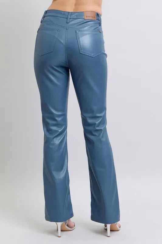 Judy Blue Full Size High Waist Tummy Control Faux Leather Bootcut Pants Plus Size www.nizzadesign.com