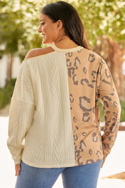 Plus Size Leopard Color Block Long Sleeve T-Shirt www.nizzadesign.com