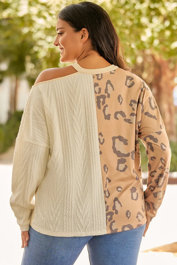 Plus Size Leopard Color Block Long Sleeve T-Shirt www.nizzadesign.com