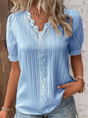 Full Size Lace Detail V-Neck Blouse Plus Size Sky Blue www.nizzadesign.com