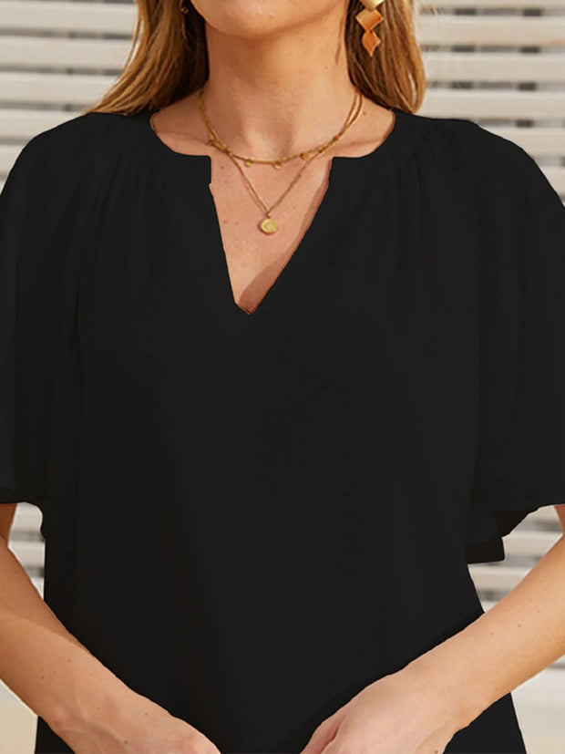 Flutter Sleeve Notched Blouse www.nizzadesign.com